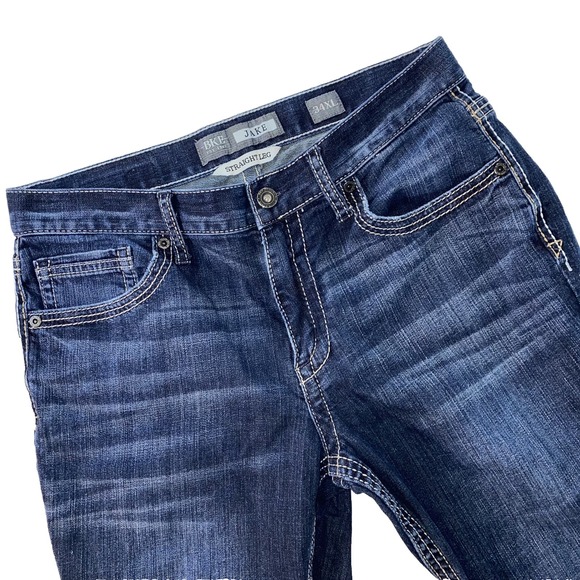 Buckle Other - BKE Buckle Jeans Jake Straight Men 34 XL Long 34x34 Whiskers Thick Stitch Cowboy